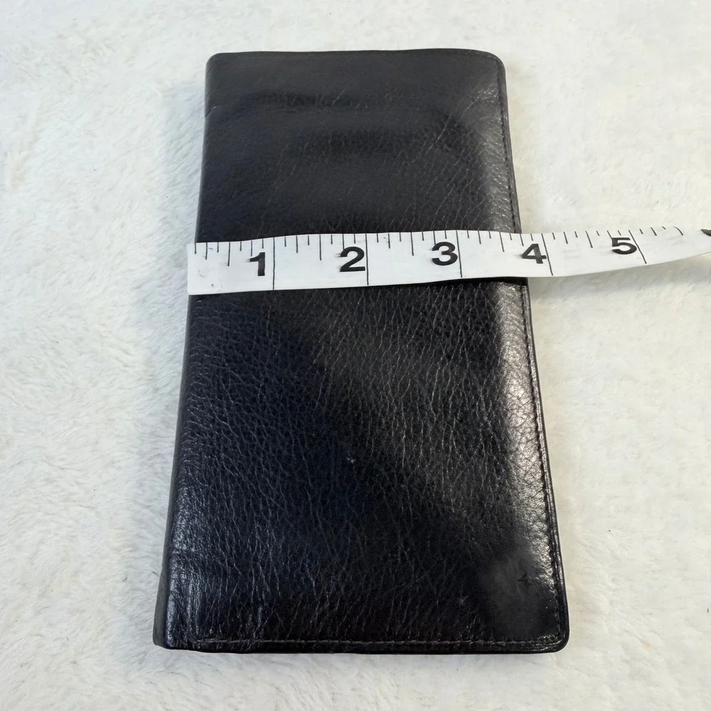 George Vintage Long Bifold Wallet Mens OS Black Genuine Leather Slim 12 Slot